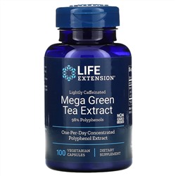 Life Extension, Мега экстракт зеленого чая, небольшое содержание кофеина, 100 растительных капсул