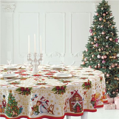 Скатерть новогодняя Этель «Новогодние игрушки» d=220 см ±3 см с ГВМО, хл100%