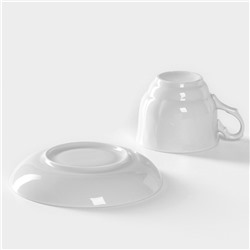 Чайная пара Добрушский завод «Бельё», 2 предмета: чашка 240 мл, блюдце d=14.8 см, фарфор, белая