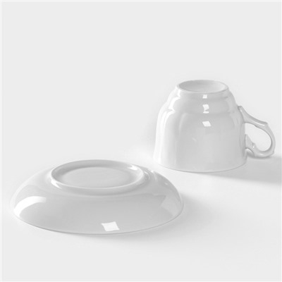 Чайная пара Добрушский завод «Бельё», 2 предмета: чашка 240 мл, блюдце d=14.8 см, фарфор, белая