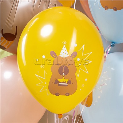 Шар (12''/30 см) Капибары, С Днем Рождения!, Ассорти, пастель, 2 ст, 25 шт.