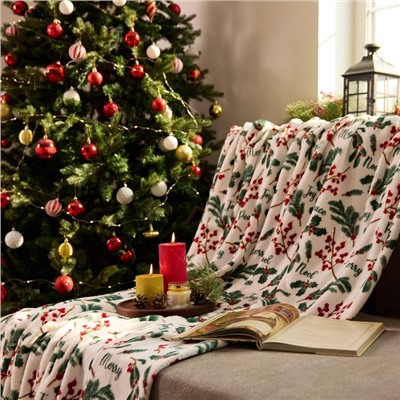 Плед «Этель» «Ветви» 150×200 см,100% п/э, корал-флис 220 г/м²