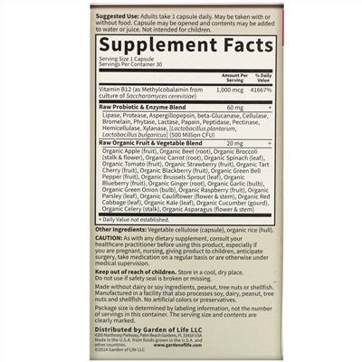 Garden of Life, Vitamin Code, RAW B12, 30 растительных капсул