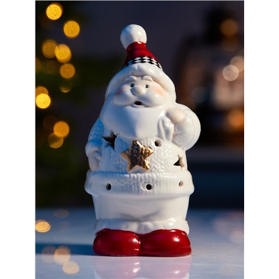 Светодиодная фигура «Дед мороз в свитере», 13.8×6×7 см, 1 LED, керамика, от батареек LR44×3, тёплый белый свет