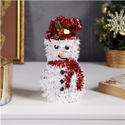 Светодиодная фигура из мишуры «Снеговик в красном» 16×9 см, 10 LED, батарейки AG10×3 (в комплекте), свечение тёплое белое