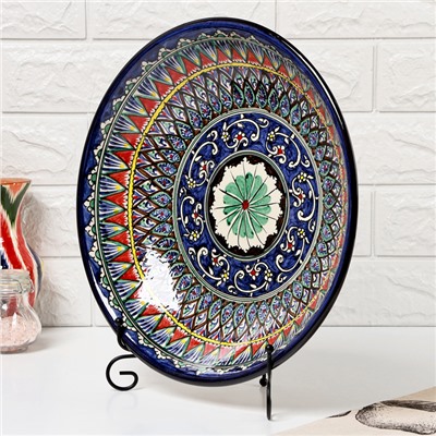 Ляган узбекский Риштанская Керамика «Узоры», d=33 см, глубокий, синий