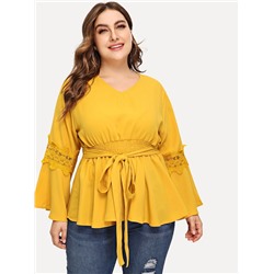 SHEIN Размера Плюс Платье С Рукавом Клеш И Цветочным Кружевом