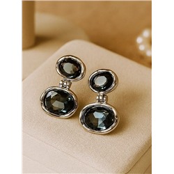 Серьги бижутерия с крупным камнем, вставка: фианиты, цвет: серый, арт.101.269