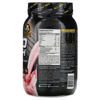 Muscletech, Nitro-Tech, сывороточный изолят + смесь для роста сухой мышечной массы, клубничный вкус, 907 г (2 фунта)