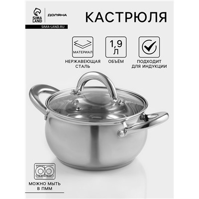 Кастрюля Доляна «Гиперион», 1.9 л, d=16 см, с крышкой, капсульное дно, индукция, нержавеющая сталь