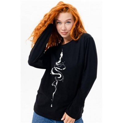 8516 Футболка с длинным рукавом женская (Черный_змея)