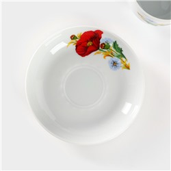 Чайная пара Добрушский завод «Маки красные», 2 предмета: чашка 250 мл, блюдце d=15 см, фарфор, белая