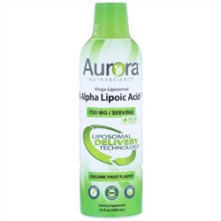Aurora Nutrascience, Mega-Liposomal R-Alpha Lipoic Acid, органический фруктовый вкус, 750 мг, 480 мл (16 жидк. унций)