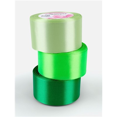 Атласная лента, набор 3 шт., 50 мм, 23±1 м, зелёная