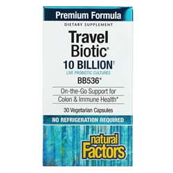 Natural Factors, Travel Biotic, BB536, 10 Billion Active Cells, 30 Vegetarian Capsules