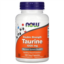 Now Foods, таурин, двойной концентрации, 1000 мг, 100 растительных капсул