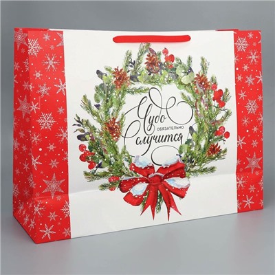 Пакет подарочный новогодний ламинированный «Новогодний венок», XXL 61×46×20 см