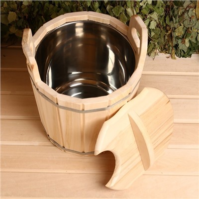 Запарник - ведро для бани и сауны, 12 л, липа, нержавеющая вставка, с крышкой, «Добропаровъ»