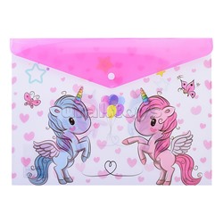 Папка канцелярская UNICORN, 26 х 36 см, на кнопке, пластиковая, плотность 180 мкм, 4 дизайна в ассортименте