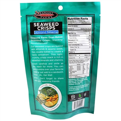Seapoint Farms, Хрустящие морские водоросли, миндаль и кунжут, 1,2 унции (35 г)