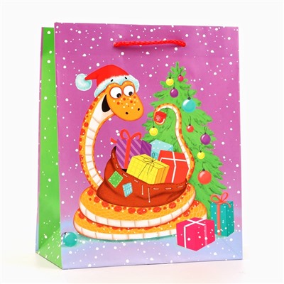 Пакет новогодний подарочный ламинированный «Счастливая змея», упаковка, 18×22.3×10 см