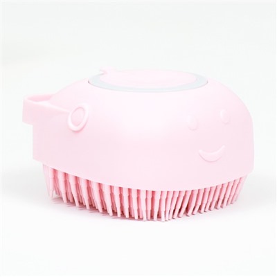 Щётка для мытья и массажа животных, с ёмкостью для шампуня, пластик, розовая