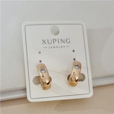 Серьги колечки коллекция "Xuping" покрытие позолота, вствака: фианиты, цвет: прозрачный, арт.101.338