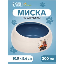 Миска керамическая Tasty, скошенный край 200 мл - 10.5×10.5×5.6 см, синяя/белая