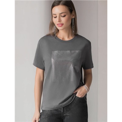 Нарядная футболка с принтом фольгой из премиального хлопка с эластаном