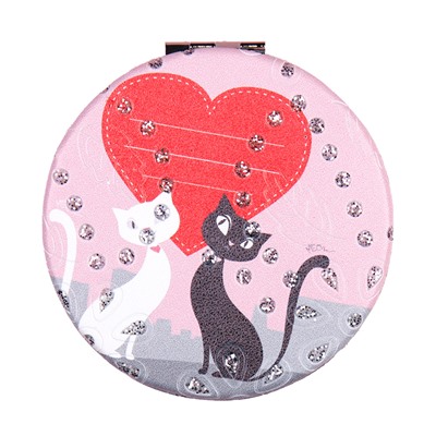 Зеркало карманное 7 см / GT358 /уп 50/300/ кожзам стразы