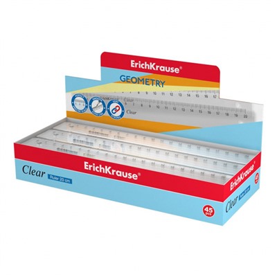 Линейка пластиковая 20 см Clear прозрачная 49499 ErichKrause