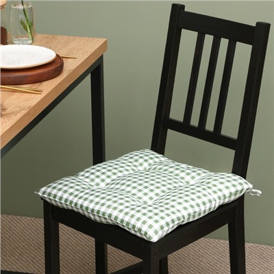 Подушка на стул Этель «Клетка» 40×40 см, зелёная