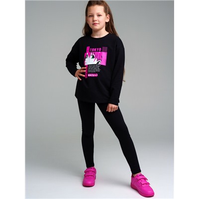 Комплект трикотажный для девочек: фуфайка (футболка с длинными рукавми), брюки (легинсы)