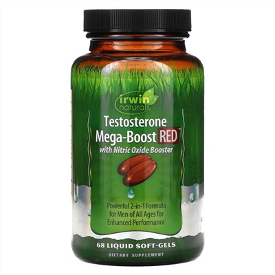 Irwin Naturals, Testosterone Mega-Boost RED, повышение уровня тестостерона, 68 капсул с жидкостью