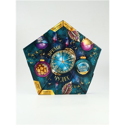 Подарочный набор новогодний «Время чудес»: чай, арахис, конфеты со вкусом какао, крем-мёд