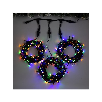 Гирлянда «Клип-лайт» 3 нити по 20 м, IP44, УМС, тёмная нить, 399 LED, свечение мульти, 8 режимов, 24 В