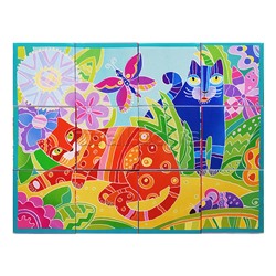 IQ кубики. 12 кубиков в поддончике. Сказочные котики. 5+