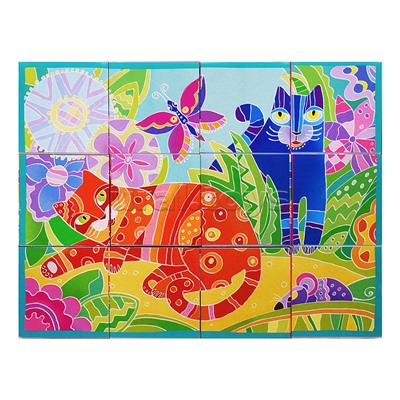 IQ кубики. 12 кубиков в поддончике. Сказочные котики. 5+