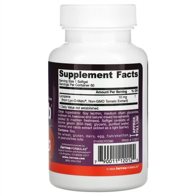 Jarrow Formulas, Lyco-Sorb, ликопин, 10 мг, 60 капсул