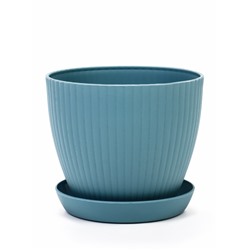 Горшок для цветов Ribbed, 15×15×13 см, 1.2 л, пластиковый, с поддоном, серо-голубой