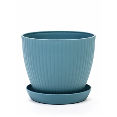 Горшок для цветов Ribbed, 15×15×13 см, 1.2 л, пластиковый, с поддоном, серо-голубой