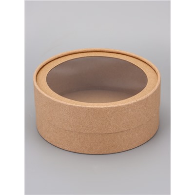 Набор круглых подарочных коробок, завальцованные с окном, крафт, набор 8 шт., 15×6 см