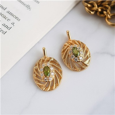 Серьги ювелирная бижутерия коллекция "Дубай", вставка: фианиты и цирконы, цвет: прозрачный и зеленый, арт.007.087