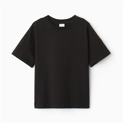 Футболка детская однотонная MINAKU: Basic line, чёрная, рост 128 см