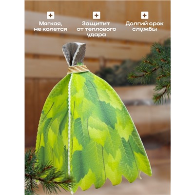 Шапка для бани и сауны с принтом «Банный веник», войлок, зелёная