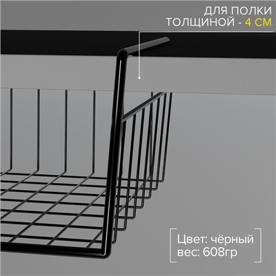 Корзина сетчатая навесная на полку, 40×26×10 см, чёрная