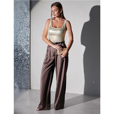 Топ в рубчик с широкими лямками с матовым покрытием металлик из хлопка с эластаном