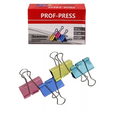 Зажим для бумаг 51 мм цветной ЗК-4176 Проф-Пресс