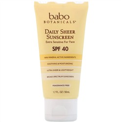 Babo Botanicals, Daily Sheer Mineral Sunscreen, SPF 40, 1.7 fl oz (50 ml)