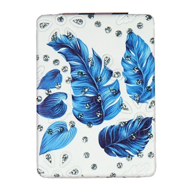 Зеркало карманное 6х8,5 см / GT359 /уп 50/300/ кожзам стразы